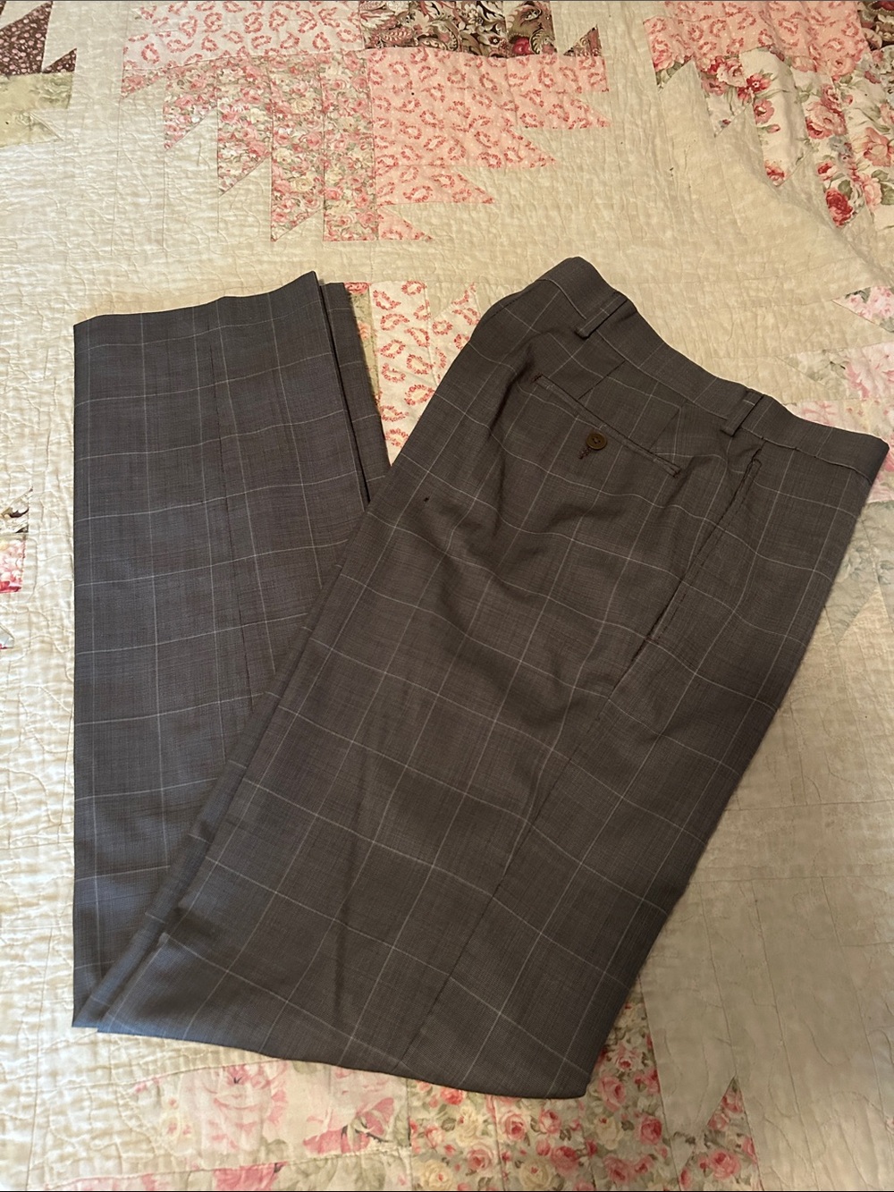 Michael Strahan Brown Windowpane Dress Pant 30x34